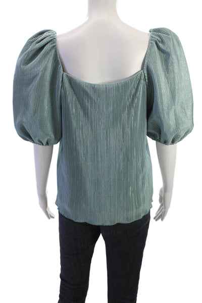 Jonathan Simkhai Women Blouse Green Square Neck 3/4 Sleeve Size L