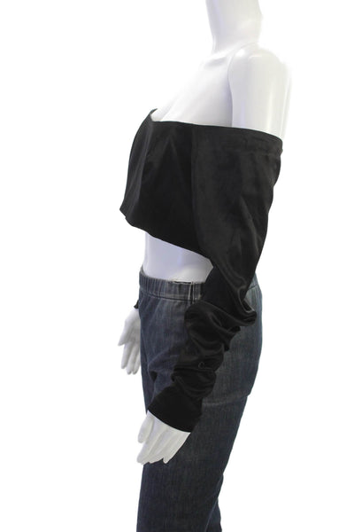 Kimberly Taylor Womens Cropped Satin Off Shoulder Black Long Sleeve Top Size M