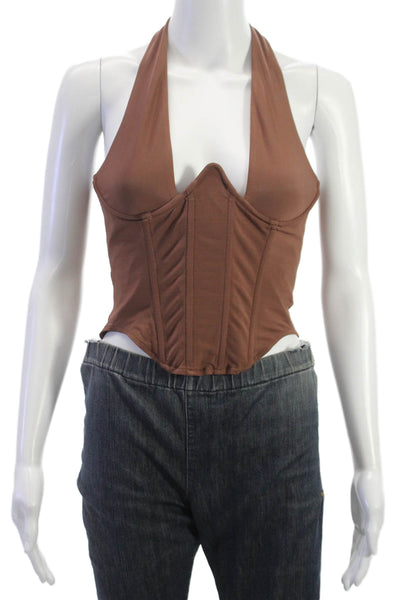 Miaou Womens Brown Viscose Halter Sleeveless Corset Top Zip Size S