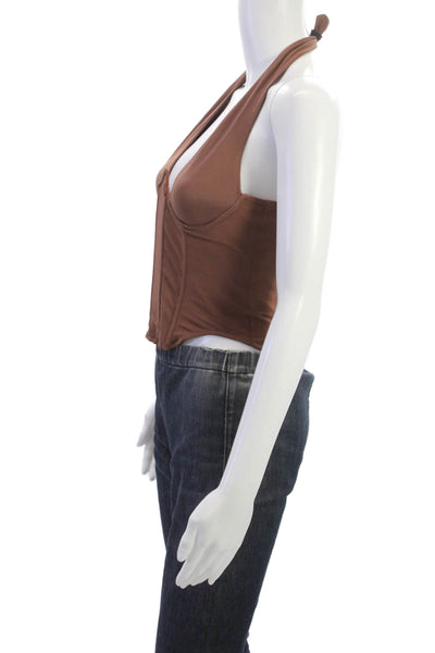 Miaou Womens Brown Viscose Halter Sleeveless Corset Top Zip Size S