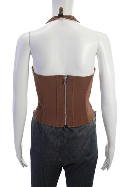 Miaou Womens Brown Viscose Halter Sleeveless Corset Top Zip Size S