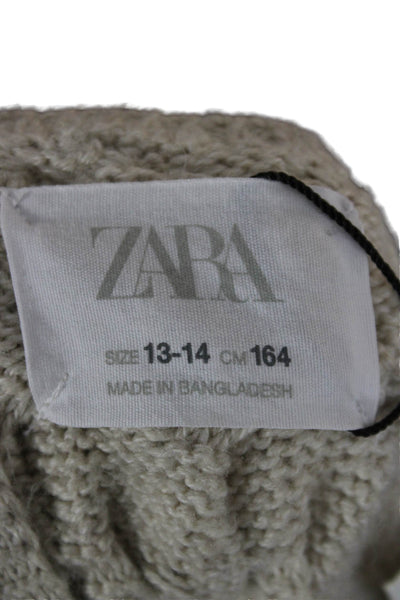 Zara Girls Button Front V Neck Knit Sweater Vest Beige Size 13-14