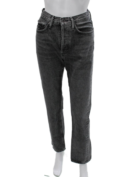 Agolde Women Tapered Jeans Gray Mid Rise Button Size 24
