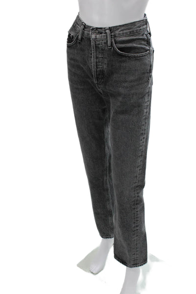 Agolde Women Tapered Jeans Gray Mid Rise Button Size 24