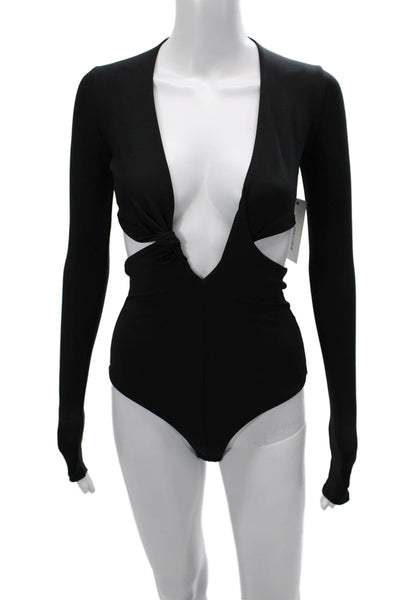 ALIX NYC Womens Black V Neck Long Sleeve One Piece Bodysuit Polyamide Size S