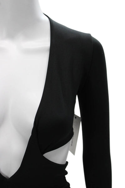ALIX NYC Womens Black V Neck Long Sleeve One Piece Bodysuit Polyamide Size S
