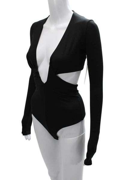 ALIX NYC Womens Black V Neck Long Sleeve One Piece Bodysuit Polyamide Size S