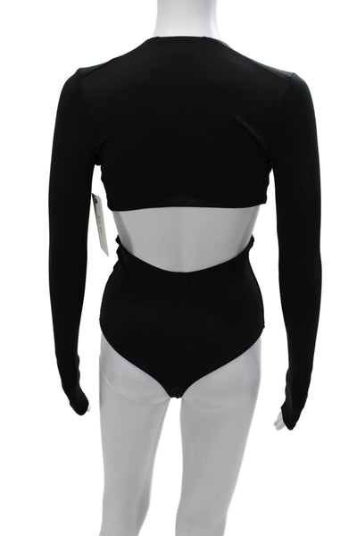 ALIX NYC Womens Black V Neck Long Sleeve One Piece Bodysuit Polyamide Size S