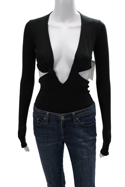 ALIX NYC Womens Black V Neck Long Sleeve One Piece Bodysuit Polyamide Size S