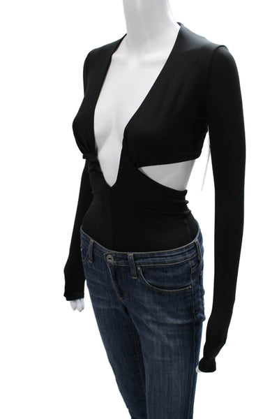 ALIX NYC Womens Black V Neck Long Sleeve One Piece Bodysuit Polyamide Size S