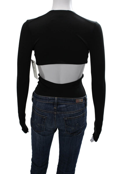 ALIX NYC Womens Black V Neck Long Sleeve One Piece Bodysuit Polyamide Size S