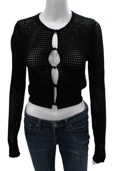 NIA Womens Cardigan Black Viscose Long Sleeve Round Neck Size M