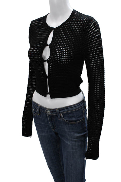 NIA Womens Cardigan Black Viscose Long Sleeve Round Neck Size M