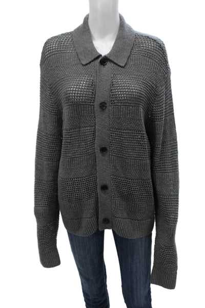 Abercrombie & Fitch Mens Cardigan Gray Cotton Collared Long Sleeve Size M