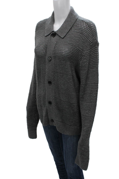 Abercrombie & Fitch Mens Cardigan Gray Cotton Collared Long Sleeve Size M