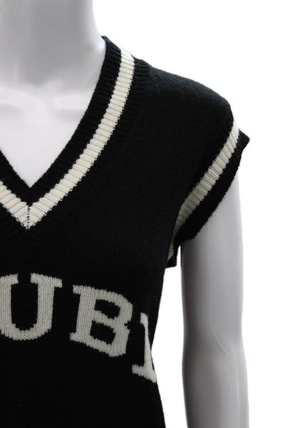 Ksubi Women Vest Sweater Black Striped V-Neck Sleeveless Size XS