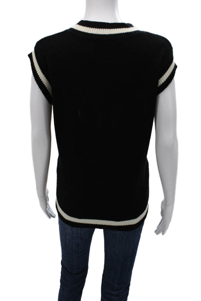 Ksubi Women Vest Sweater Black Striped V-Neck Sleeveless Size XS