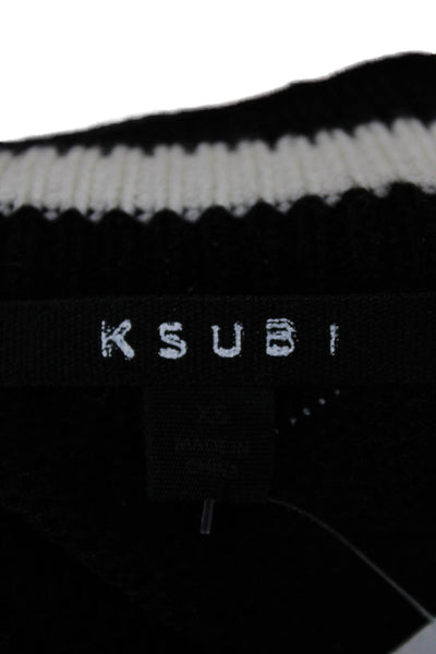 Ksubi Women Vest Sweater Black Striped V-Neck Sleeveless Size XS