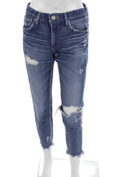 Moussy Womens Cropped Jeans Blue High Rise Cotton Size 27