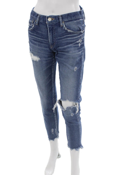 Moussy Womens Cropped Jeans Blue High Rise Cotton Size 27