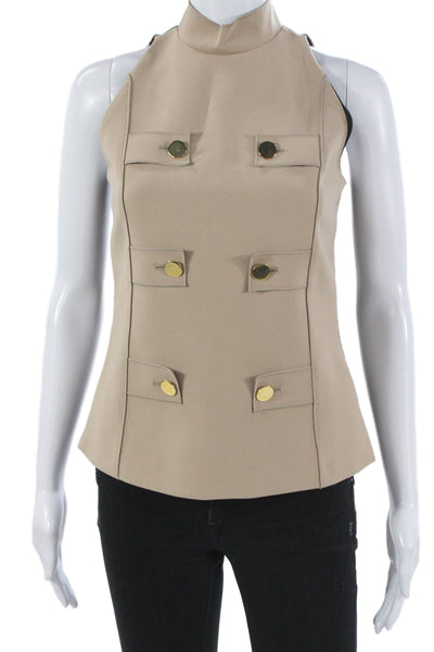 Derek Lam Womens Beige Colorblock Halter Acetate Sleeveless Basic Tank Size 0