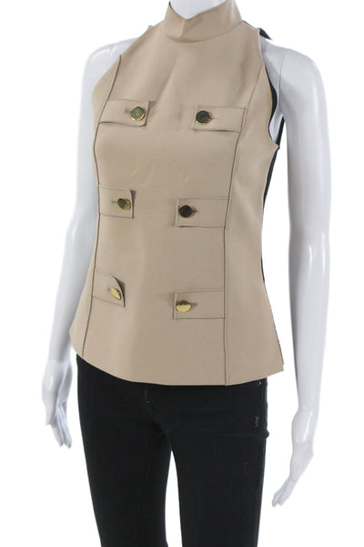 Derek Lam Womens Beige Colorblock Halter Acetate Sleeveless Basic Tank Size 0