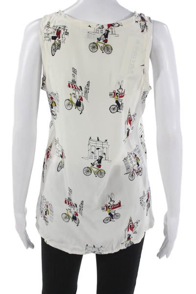 Piamita Womens Silk Scoop Neck Sleeveless Tank Graphic White Size S