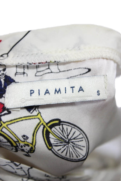 Piamita Womens Silk Scoop Neck Sleeveless Tank Graphic White Size S