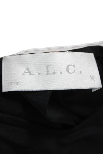 ALC Womens Basic Silk Blouse Black Round Neck Short Sleeve Zip Size 6
