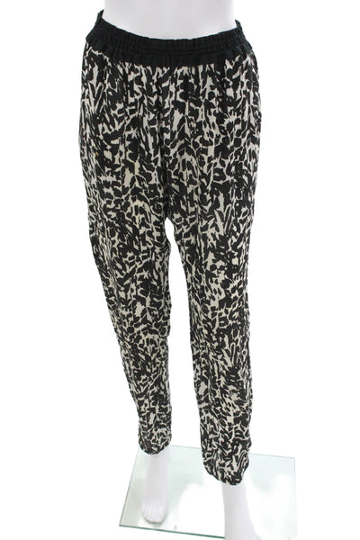 Isabel Marant Women Silk Animal Print Jogger Pants Black Size 40