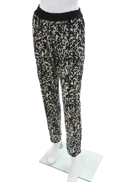 Isabel Marant Women Silk Animal Print Jogger Pants Black Size 40