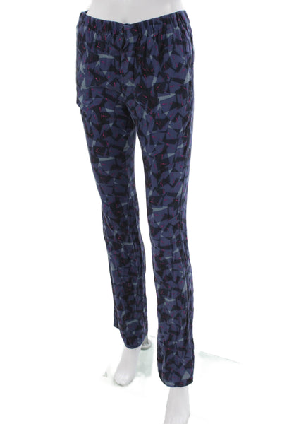 Piamita Womens Silk Geometric Pull On Pants Blue Inseam 34 Size XS