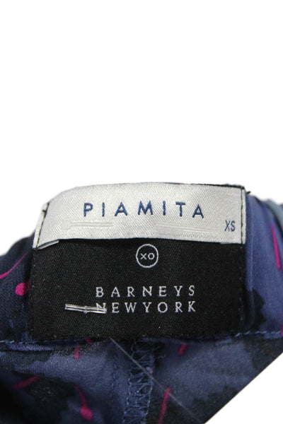 Piamita Womens Silk Geometric Pull On Pants Blue Inseam 34 Size XS