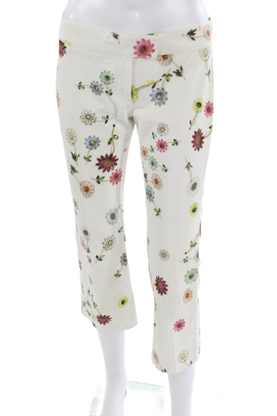 Emanuel Ungaro Women Capri Pants White Floral Cotton Size 36