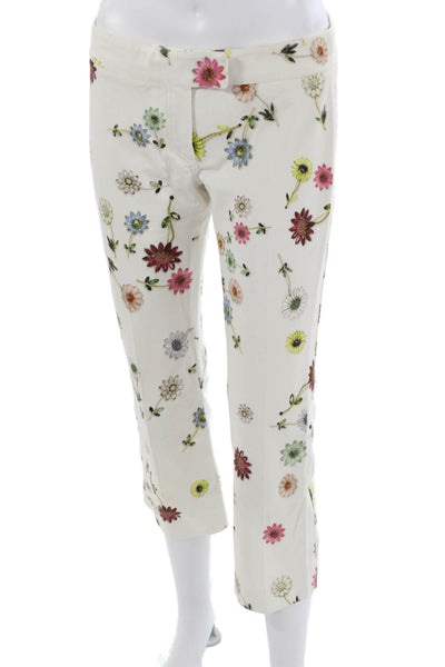 Emanuel Ungaro Women Capri Pants White Floral Cotton Size 36