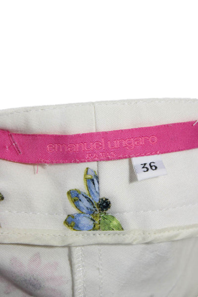 Emanuel Ungaro Women Capri Pants White Floral Cotton Size 36