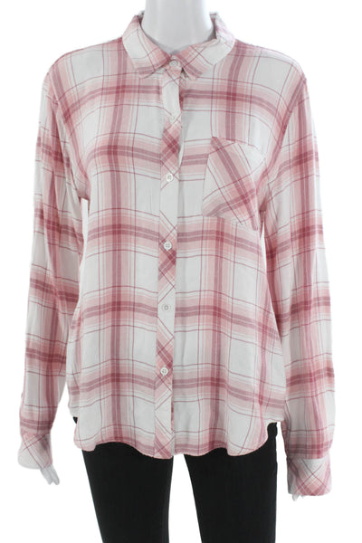 Rails Women Basic Collared Button-Up Rayon Pink Long Sleeve Size M