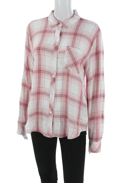 Rails Women Basic Collared Button-Up Rayon Pink Long Sleeve Size M