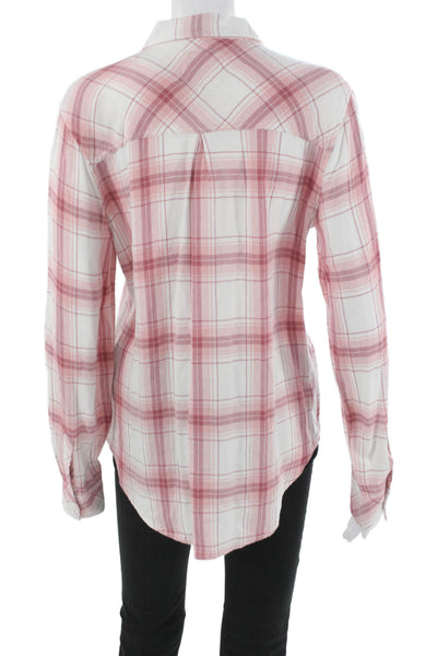 Rails Women Basic Collared Button-Up Rayon Pink Long Sleeve Size M