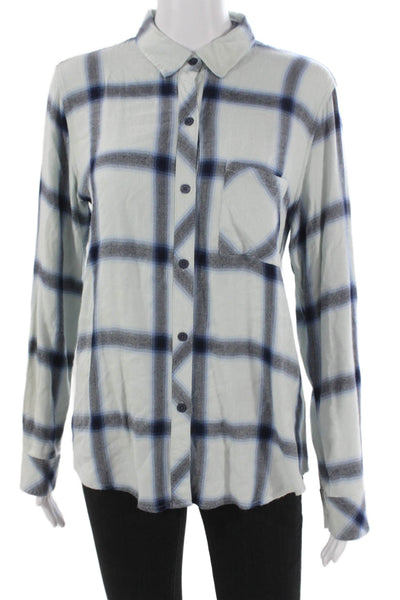 Rails Womens Collared Plaid Rayon Button Up Blouse Long Sleeve Petite Size S