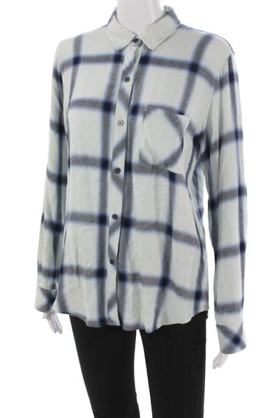 Rails Womens Collared Plaid Rayon Button Up Blouse Long Sleeve Petite Size S