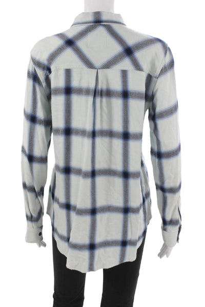 Rails Womens Collared Plaid Rayon Button Up Blouse Long Sleeve Petite Size S