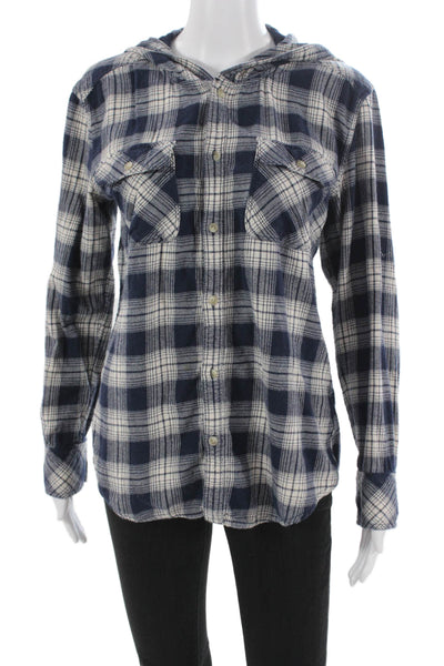 TNA Womens Blue Cotton Plaid Collared Button Up Shirt Long Sleeve Size S