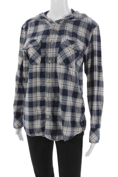 TNA Womens Blue Cotton Plaid Collared Button Up Shirt Long Sleeve Size S