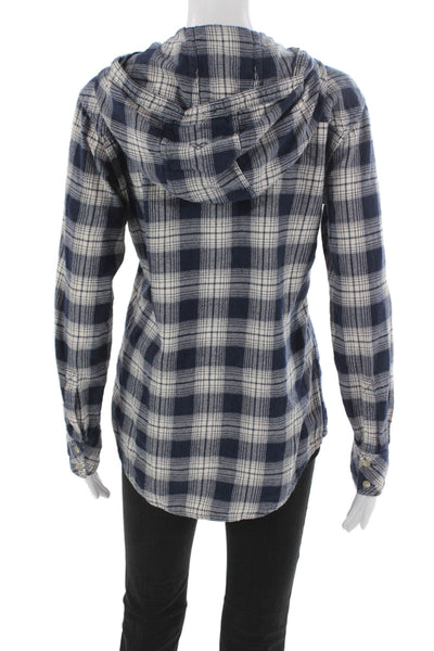 TNA Womens Blue Cotton Plaid Collared Button Up Shirt Long Sleeve Size S