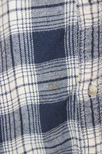TNA Womens Blue Cotton Plaid Collared Button Up Shirt Long Sleeve Size S
