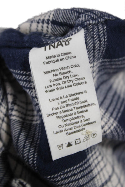 TNA Womens Blue Cotton Plaid Collared Button Up Shirt Long Sleeve Size S