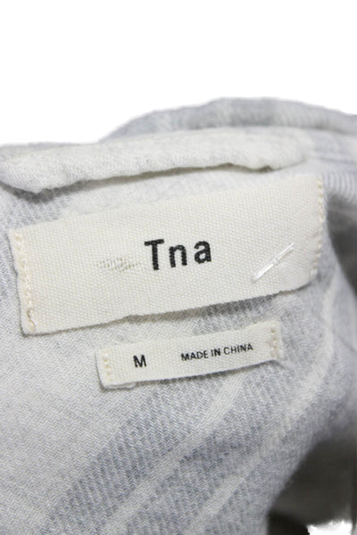 TNA Women Gray Plaid Collared Button Up Cotton Long Sleeve Top Size M