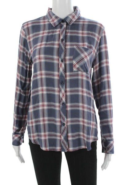 Rails Womens Plaid Rayon Collared Button Up Long Sleeve Top Petites Size S