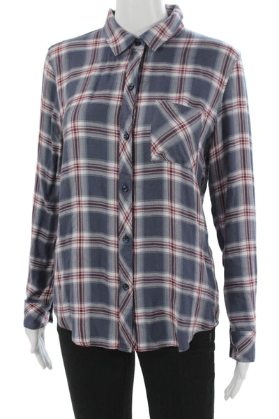 Rails Womens Plaid Rayon Collared Button Up Long Sleeve Top Petites Size S